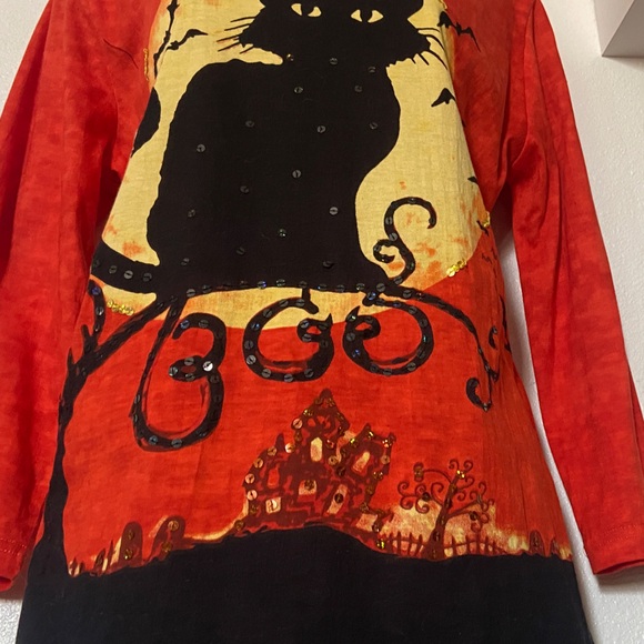 🐈‍⬛Med. Black Cat Sequined Novelty T. 100% cotton❤️ Pit-to-Pit=20.25 inches - Picture 3 of 7